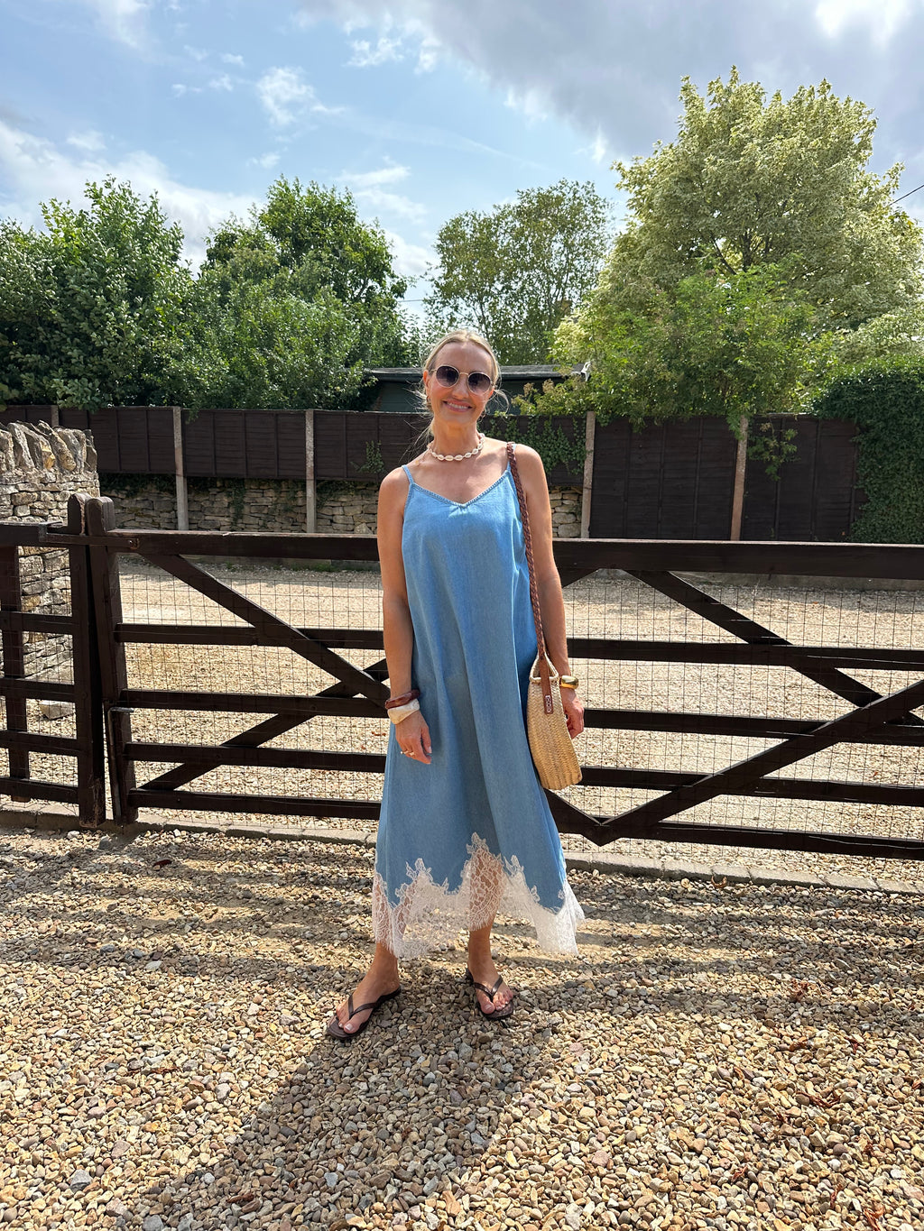 Denim and Lace Slip Dress