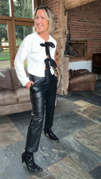Black Cropped Faux Leather Trousers