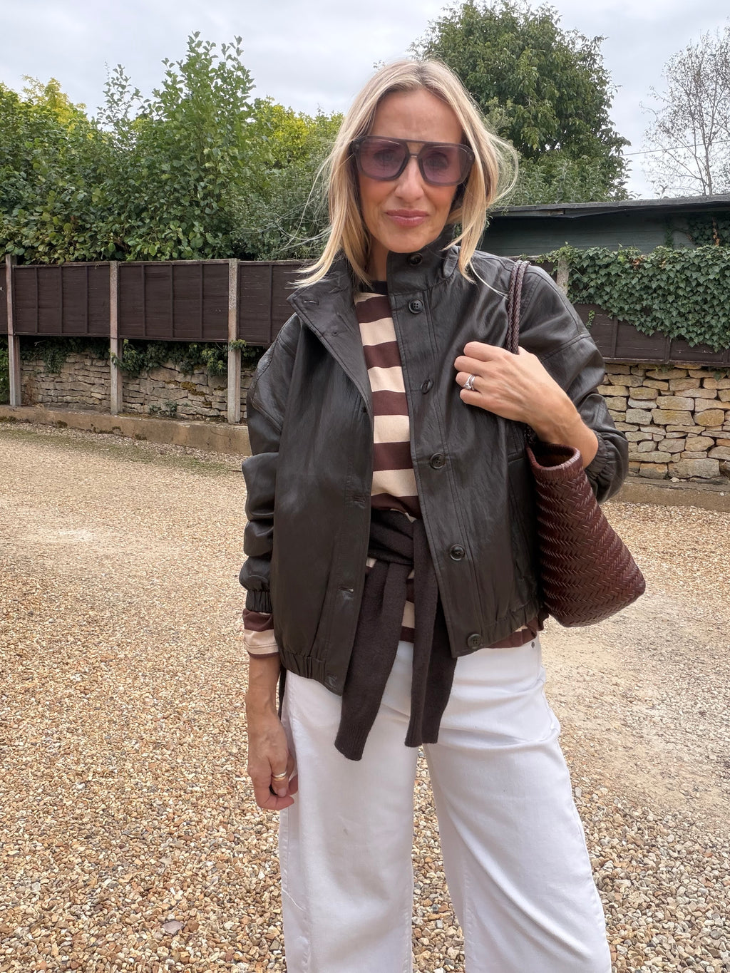 Brown Funnel Neck PU Jacket