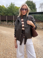 Brown Funnel Neck PU Jacket