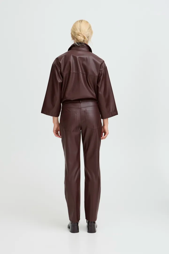 Burgundy Faux leather Straight Leg Trousers
