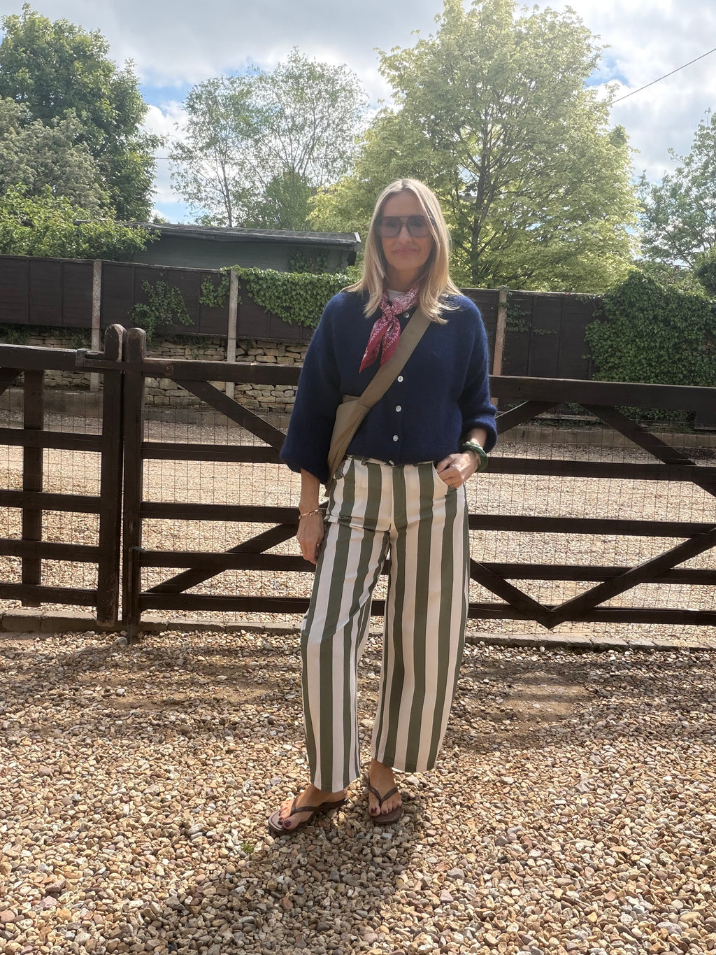 Stripe Barrel Leg Trousers