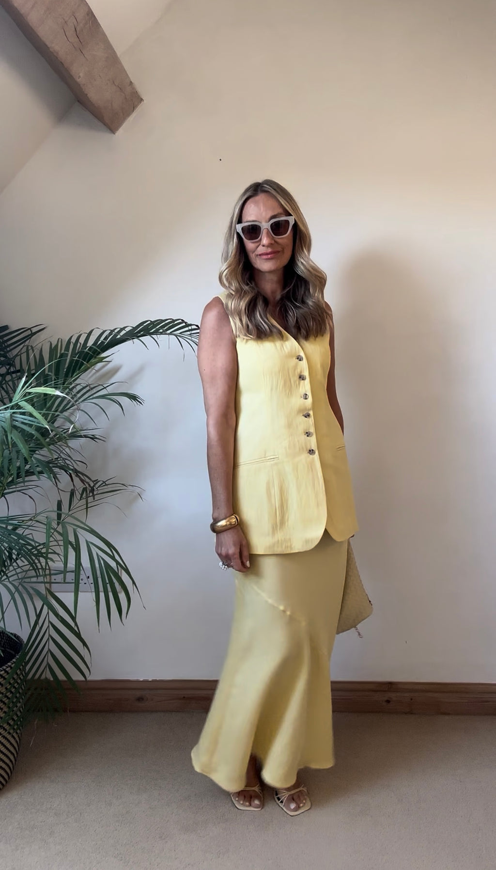Lemon Longline Waistcoat and Maxi Skirt Co-Ord