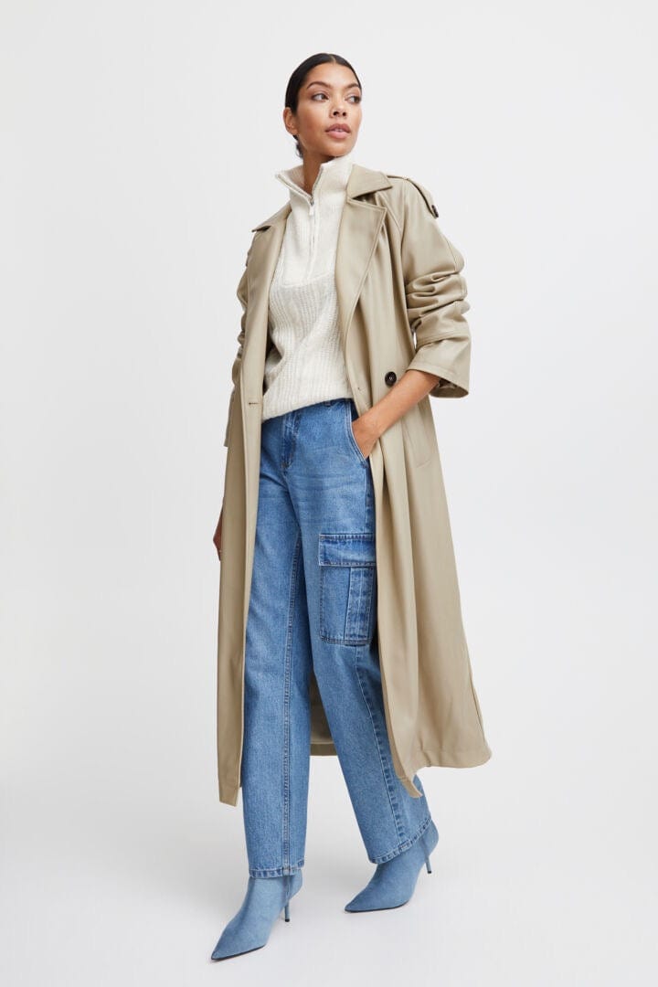 Faux Leather Trench Coat - twill