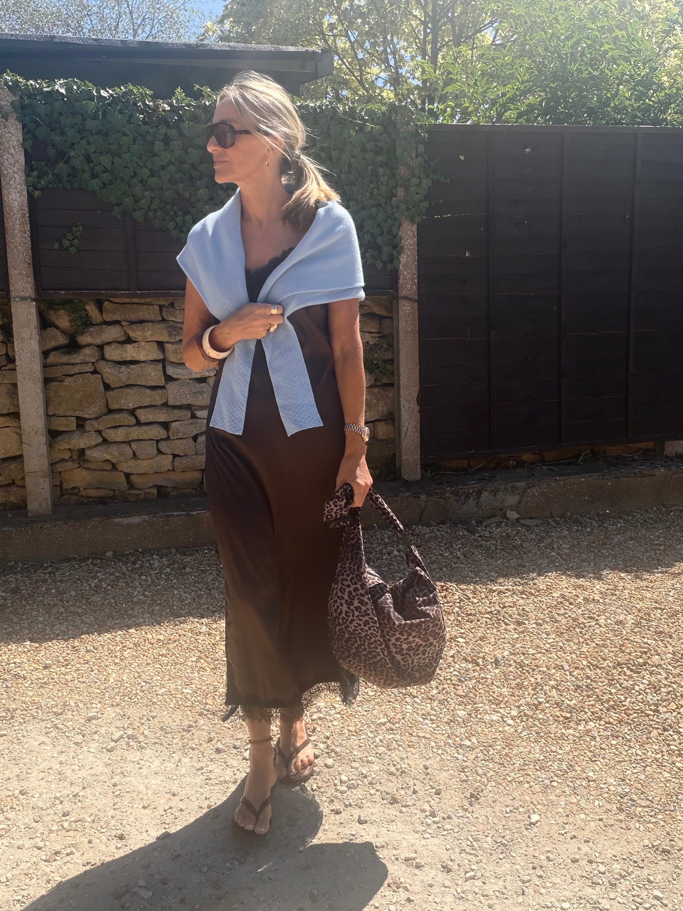 Brown Satin and Lace Slip Dress
