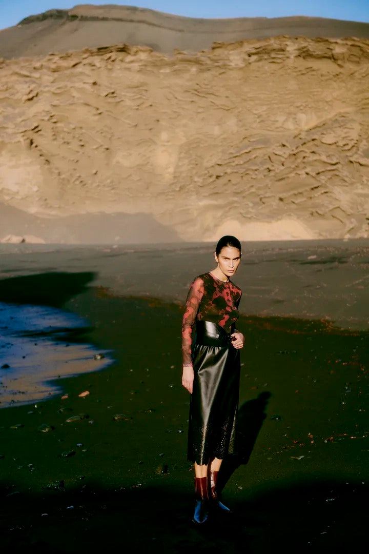 Laser Cut Faux Leather Skirt