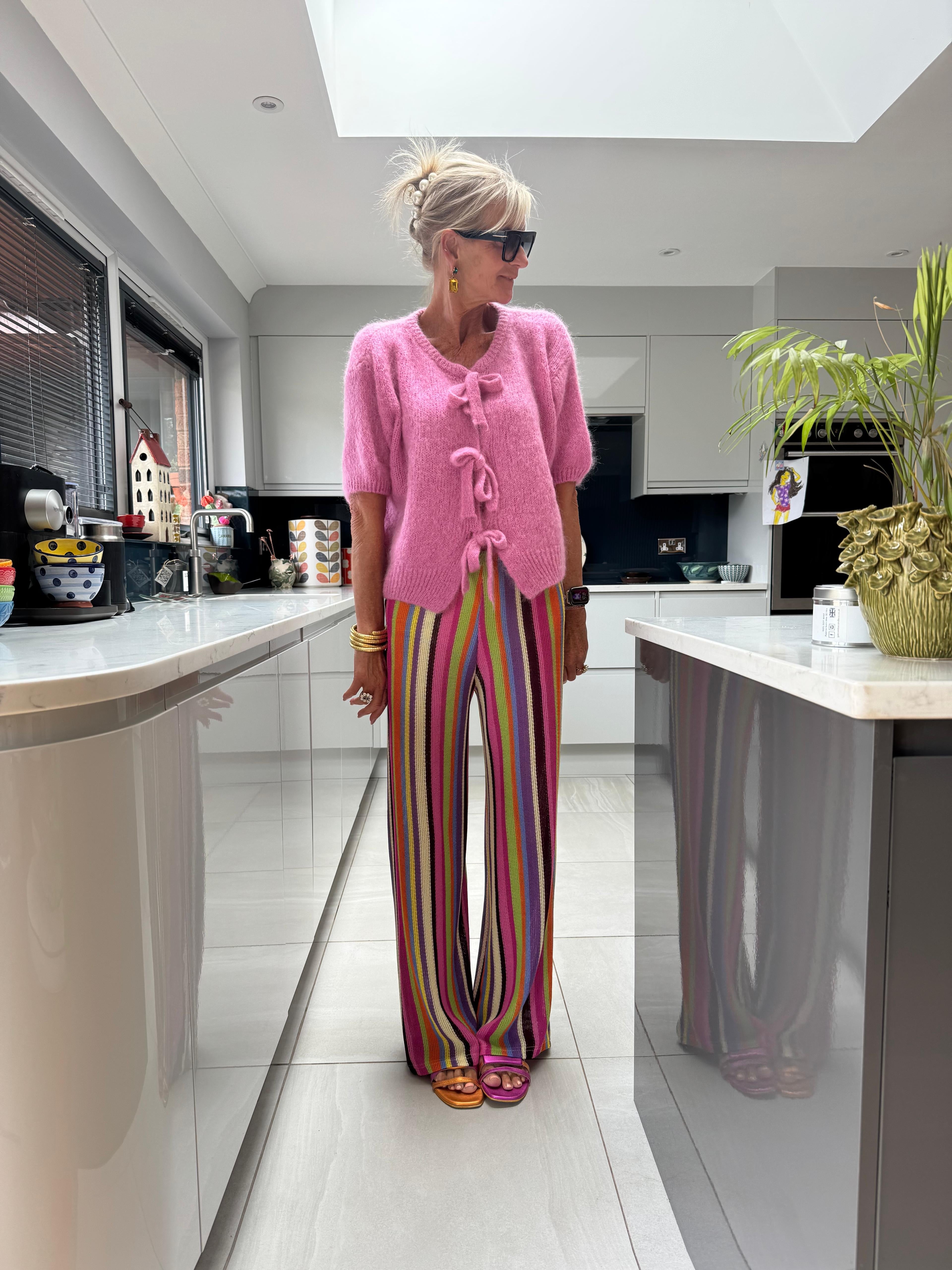 Boho Striped Knitted Pants - Pink Tones