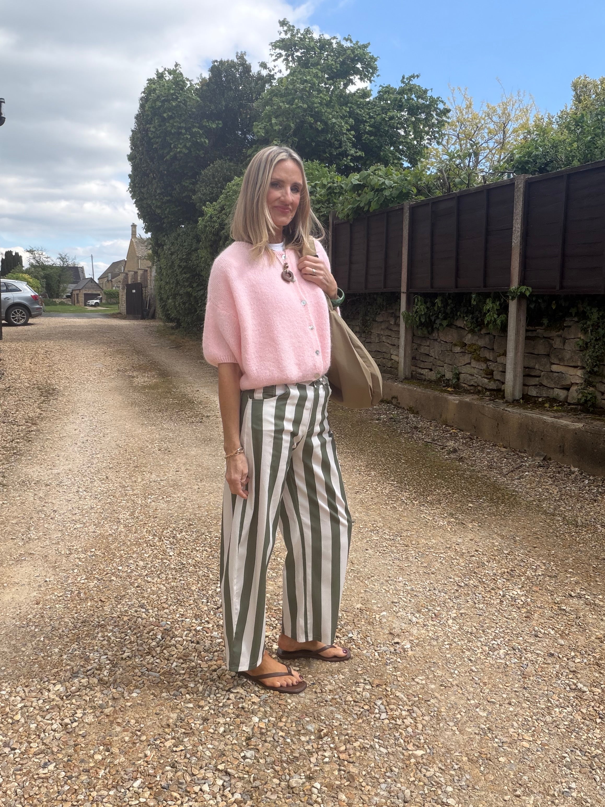 Stripe Barrel Leg Trousers