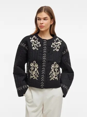 Embroidered  Quilted Black Jacket
