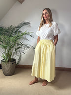 Lemon Cotton Midii Skirt With Pockets