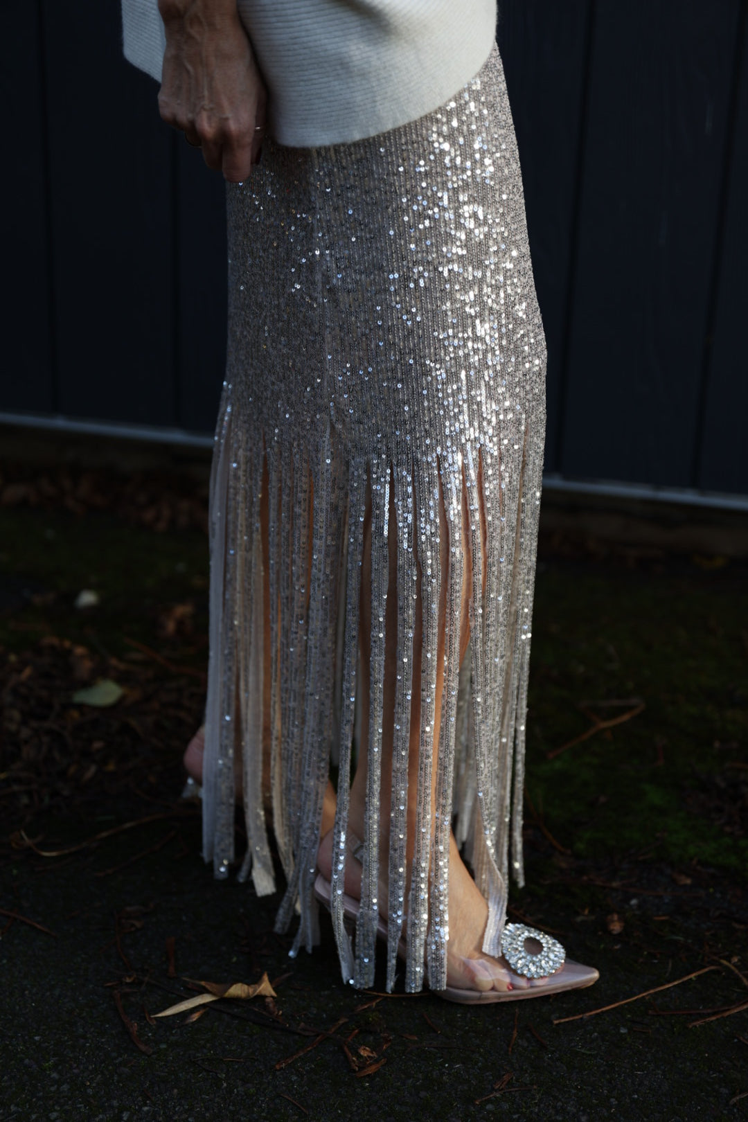 Fringed sequin skirt
