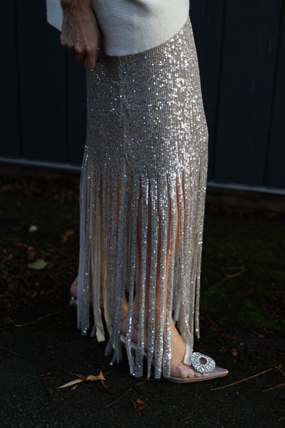 Fringed sequin skirt