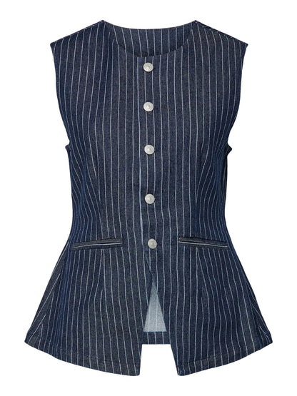 Pinstripe Denim Waistcoat