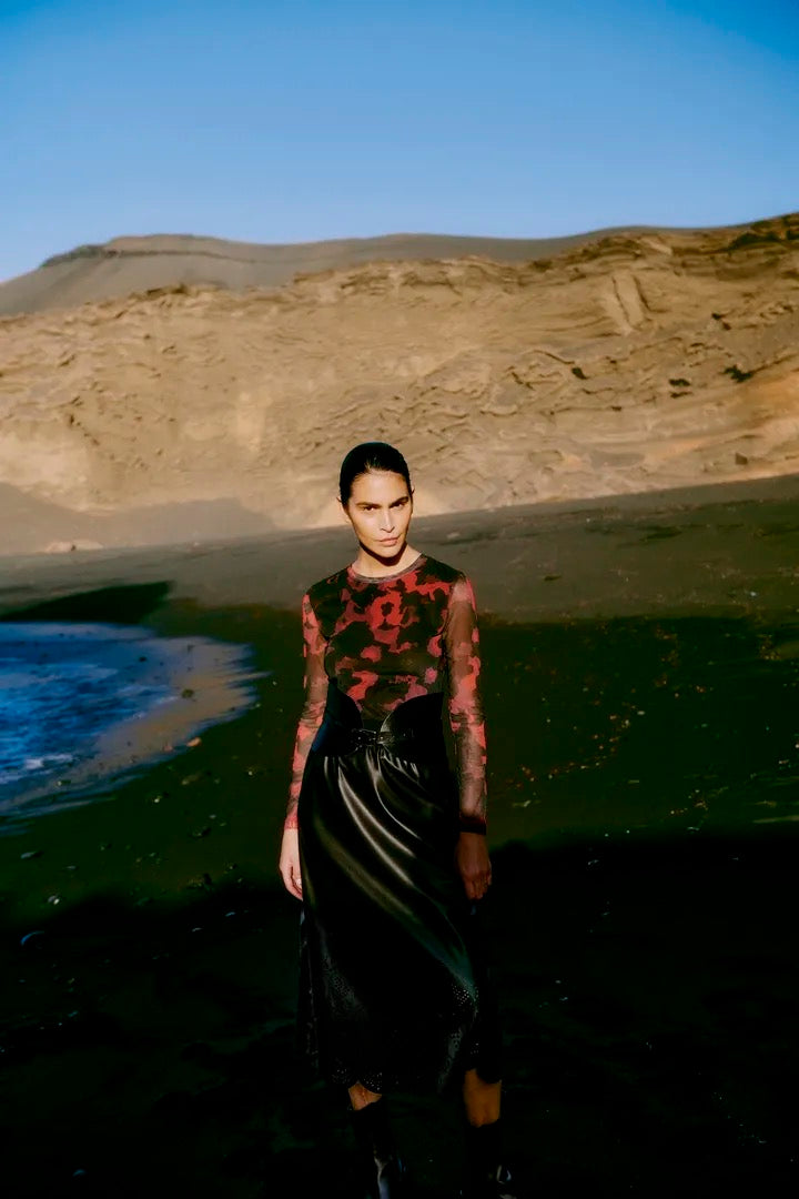 Laser Cut Faux Leather Skirt