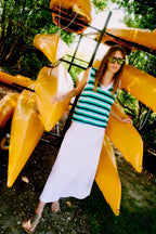 White A Line Denim Midi Skirt