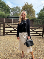 Lurex and Satin Bow Cardigan - Champagne