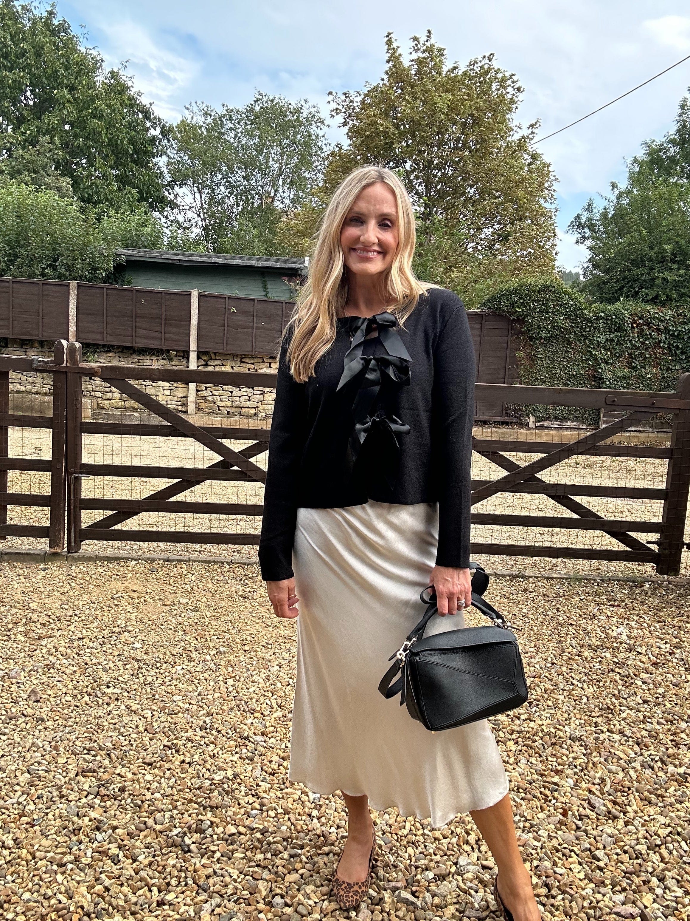 Lurex and Satin Bow Cardigan - Black