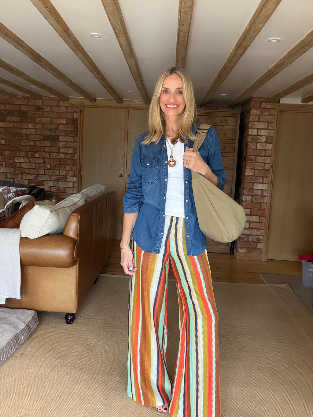 Striped Crochet Trousers (aqua)