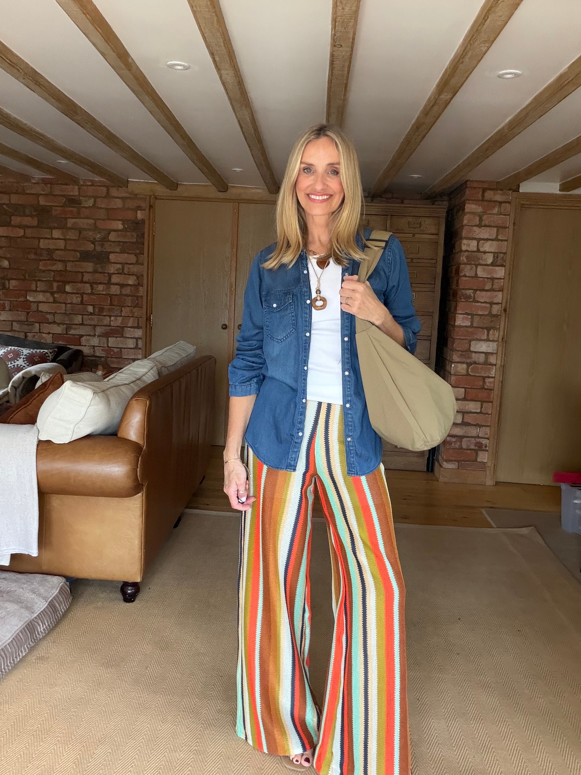 Striped Crochet Trousers (aqua)