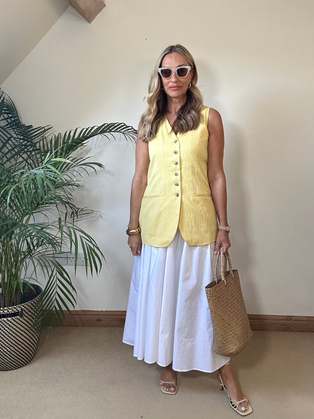 Lemon Longline Waistcoat and Maxi Skirt Co-Ord
