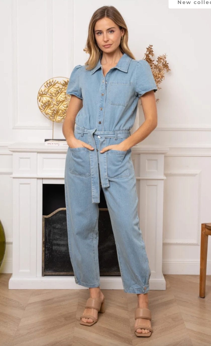 Short Sleeve Denim Jumpsuit