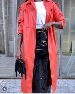 Faux Leather Trench Coat