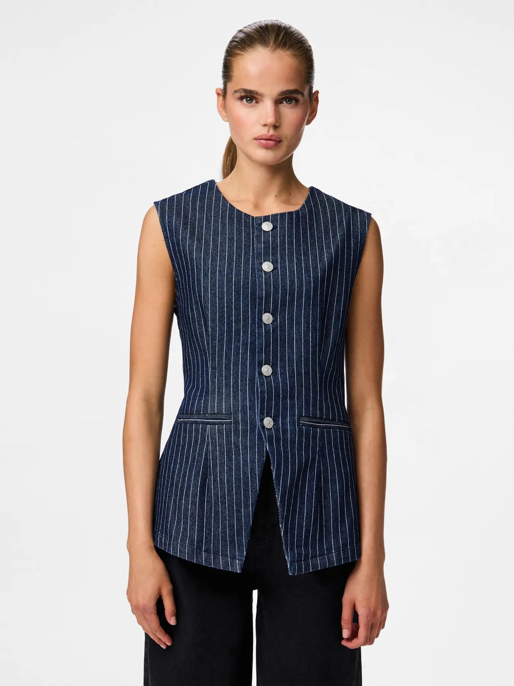 Pinstripe Denim Waistcoat