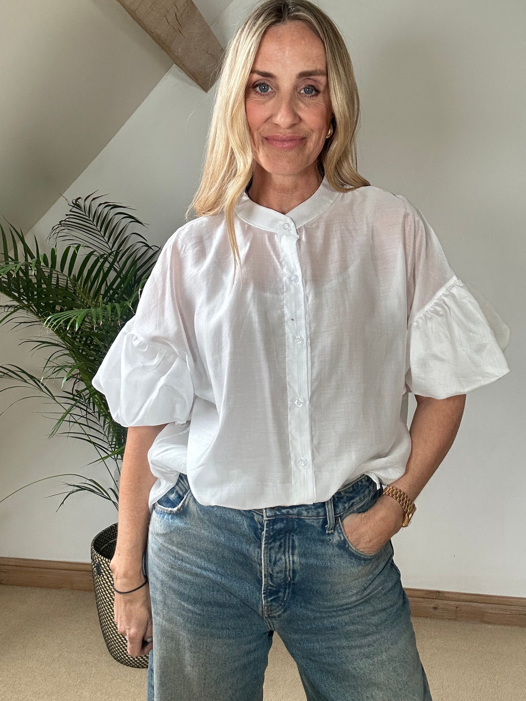 Sheer Puff Sleeve Blouse