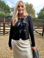 Lurex and Satin Bow Cardigan - Champagne