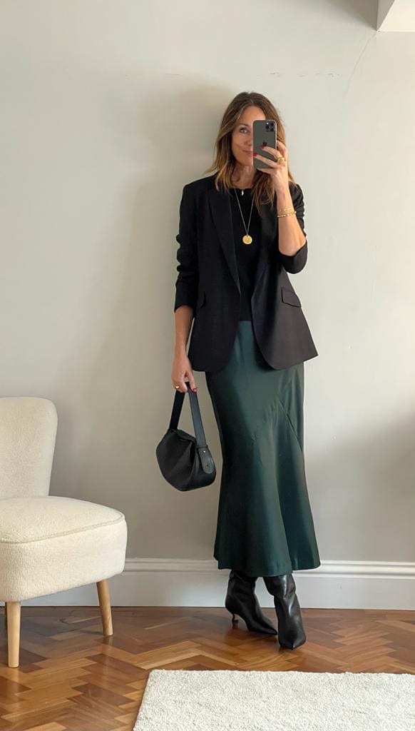 Longer length Satin Slip Skirt - Scarab Green