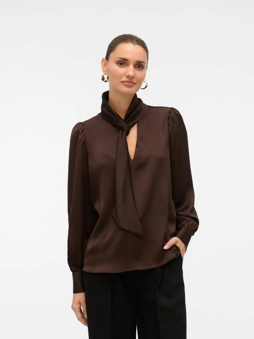 Chocolate Neck Tie Blouse