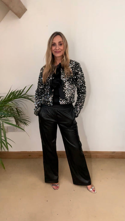 Faux Leather Wide Leg Trousers