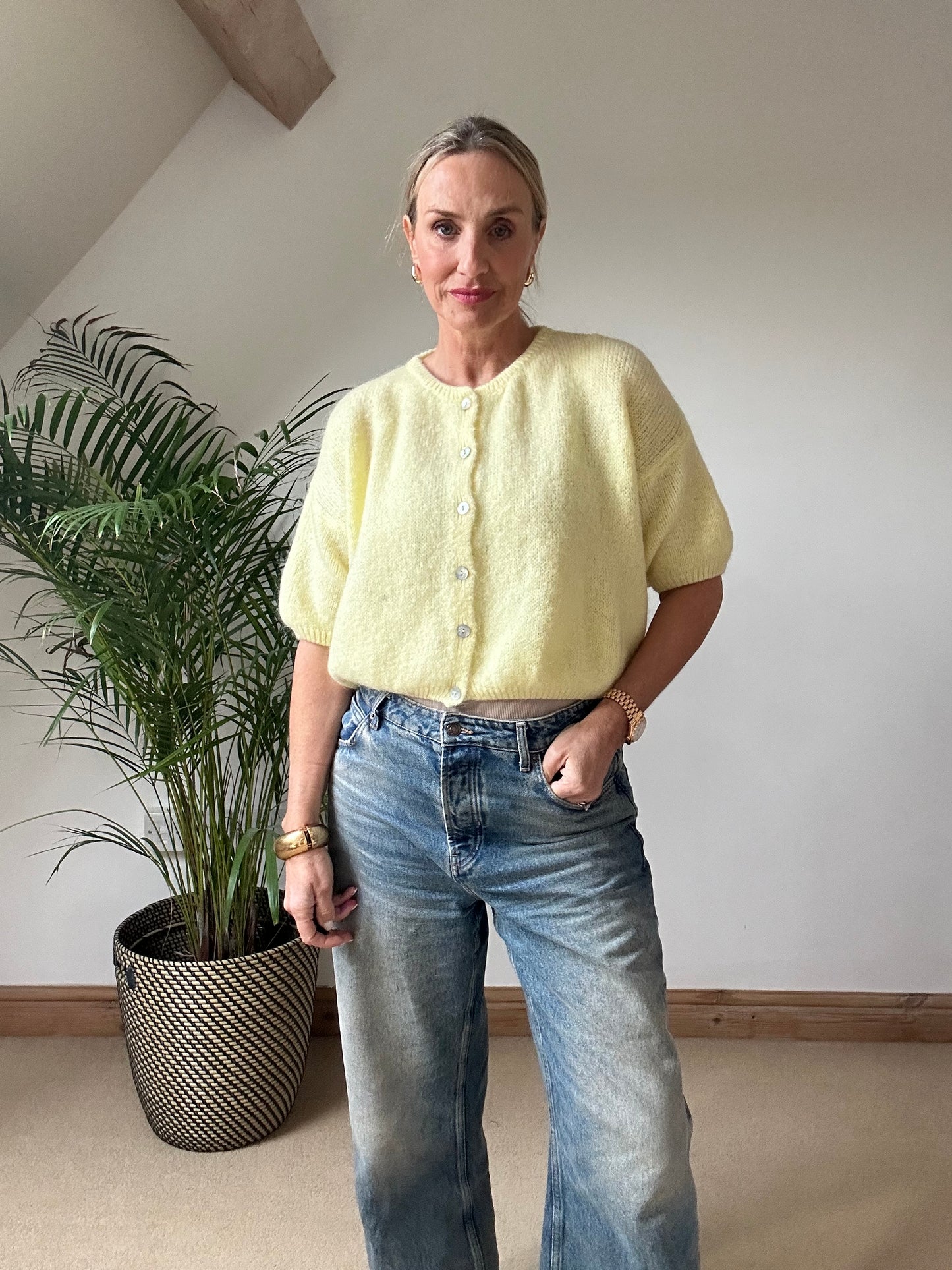 Elbow Length Cropped Mohair Cardigan