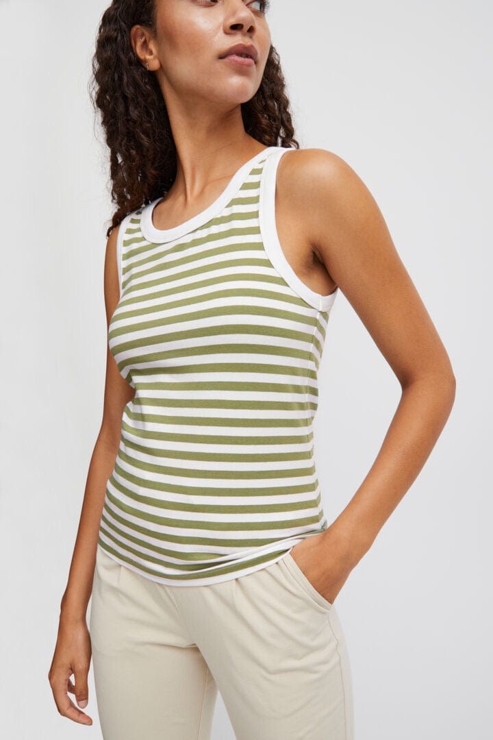 Khaki and White Stripe Vest Top
