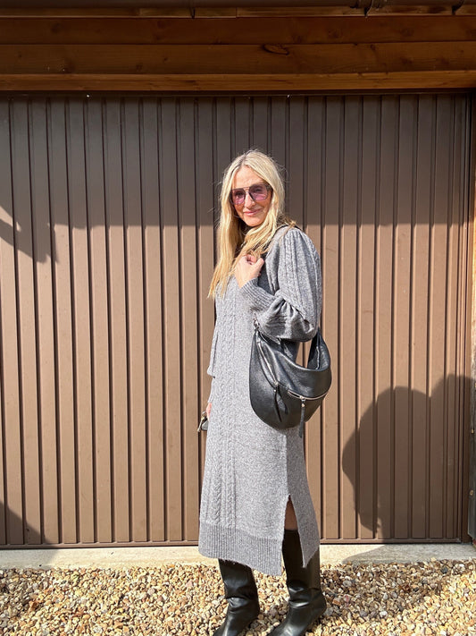 Grey Cable Knitted Dress