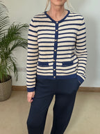 Navy Stripe Cropped Cardigan