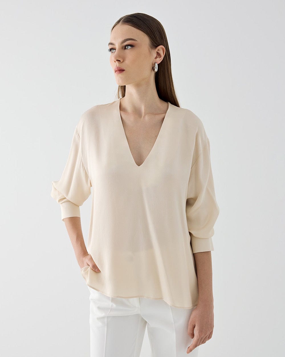 Silky Blouse with V Neckline