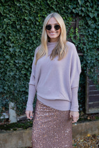 Sequin Pencil Skirt - Rose Gold