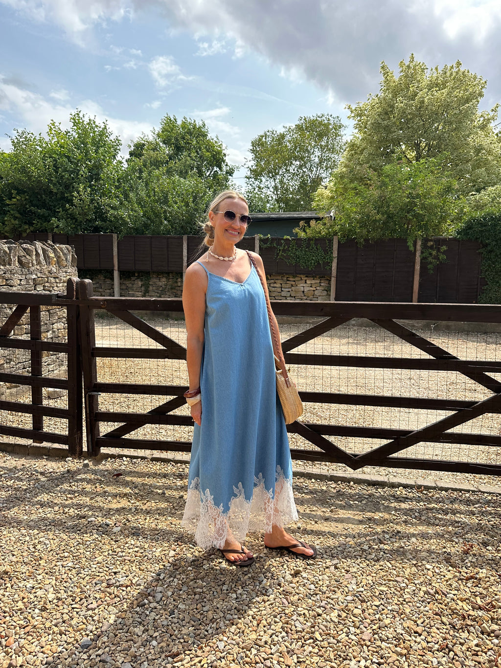 Denim and Lace Slip Dress