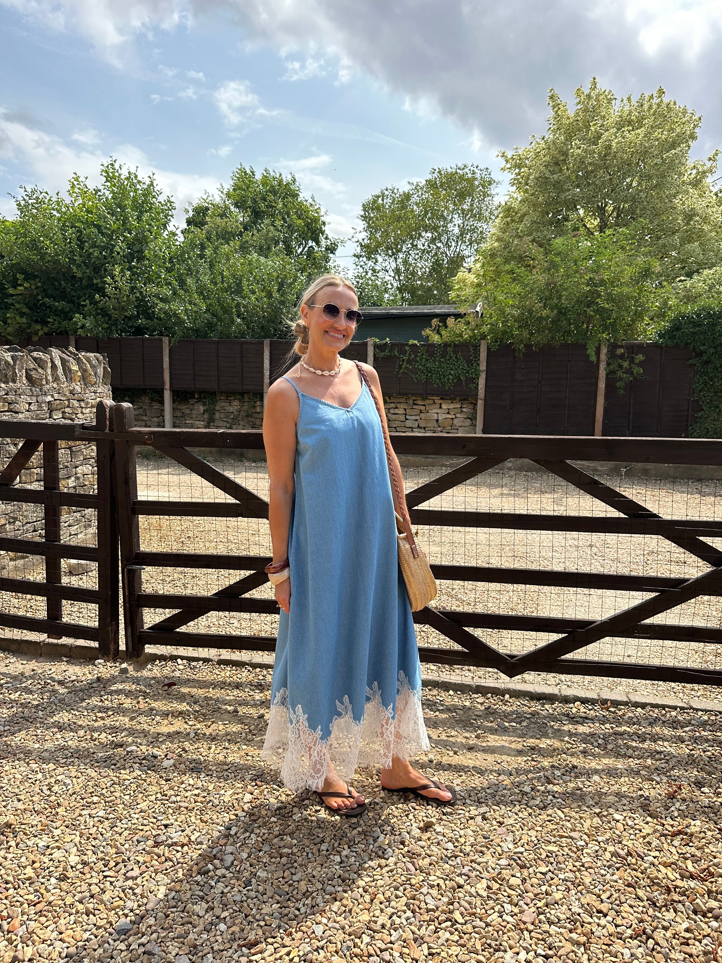 Denim and Lace Slip Dress