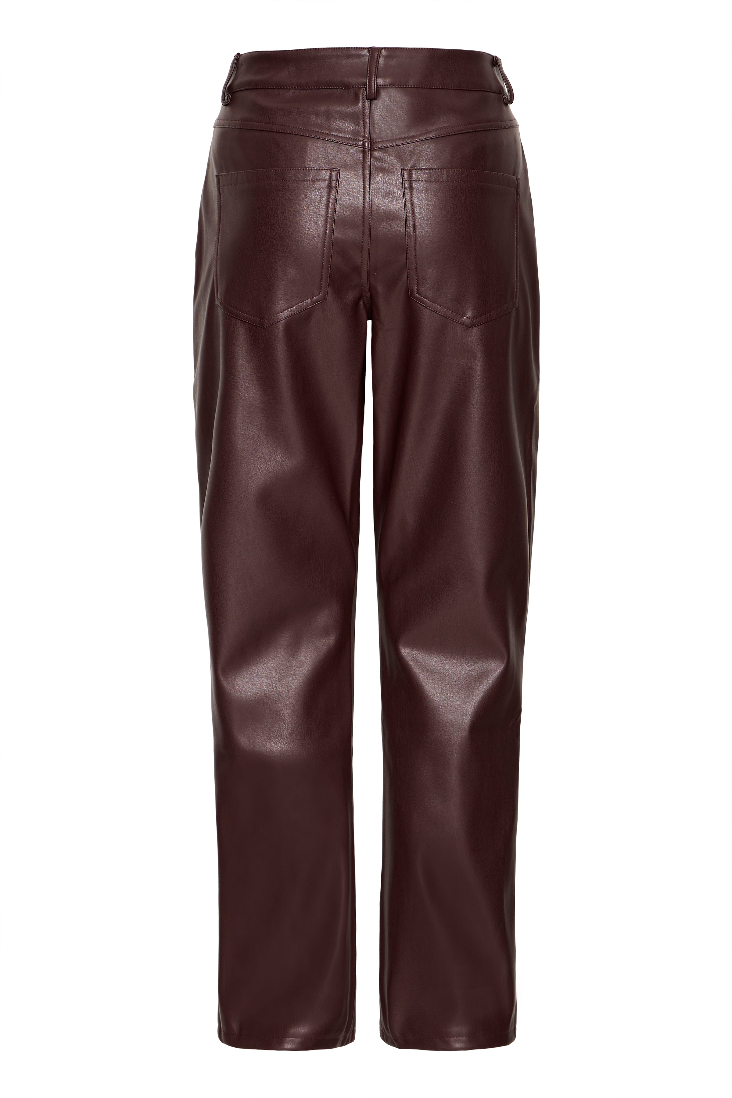 Burgundy Faux leather Straight Leg Trousers
