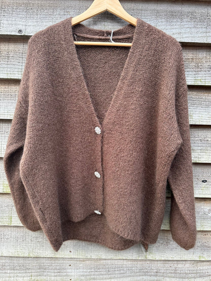 Diamonte Button mohairCardigan
