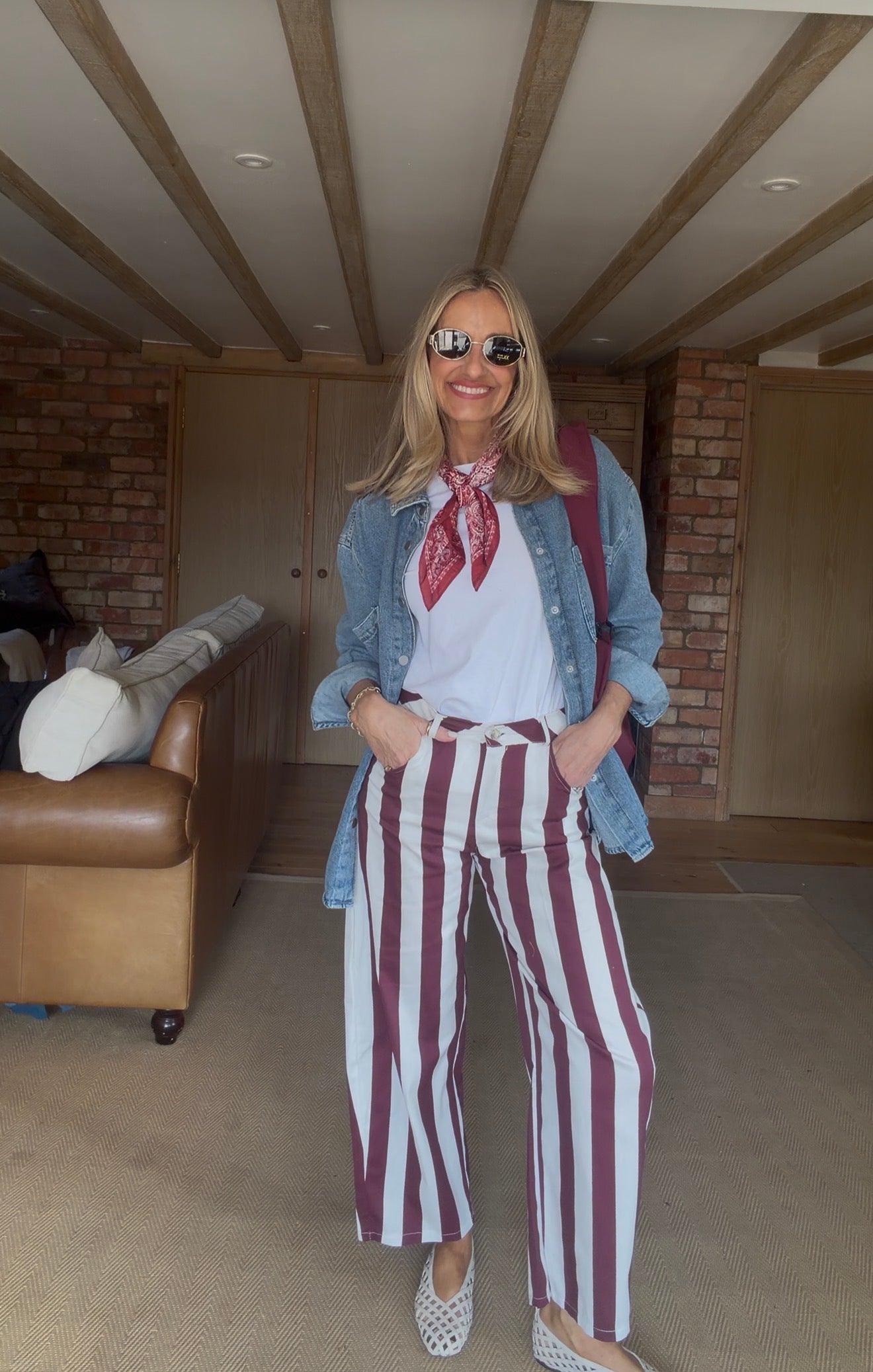 Stripe Barrel Leg Trousers