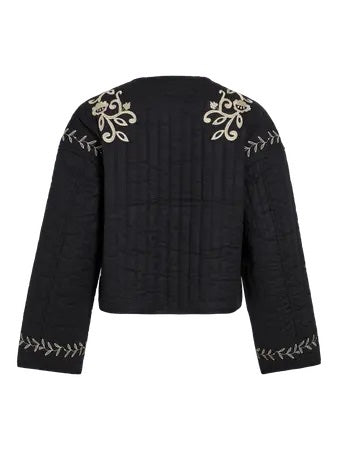 Embroidered  Quilted Black Jacket