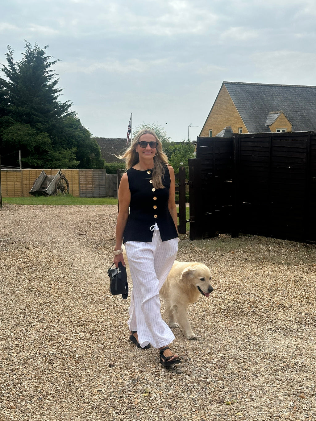 Wide Leg Linen Pinstripe Trousers