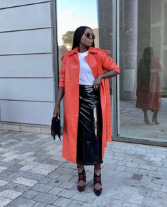 Faux Leather Trench Coat