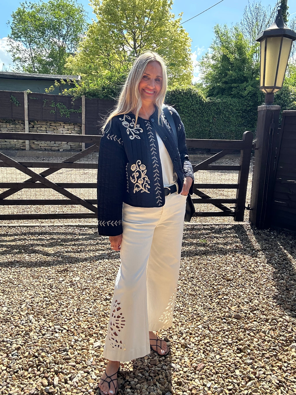 Embroidered  Quilted Black Jacket