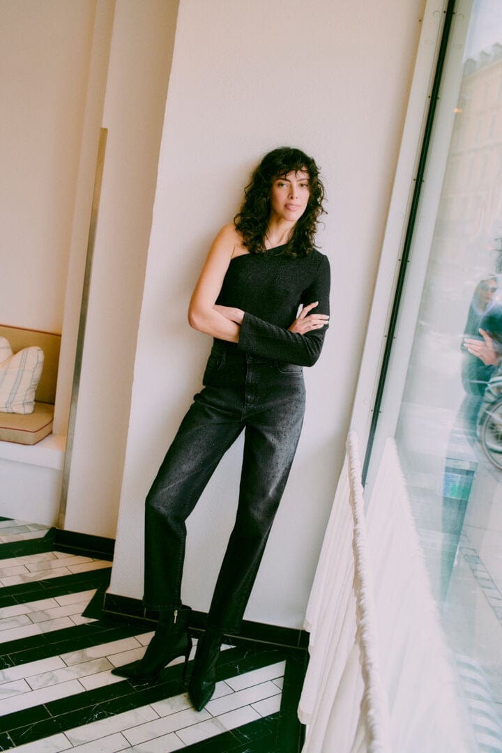 One Shoulder Glitter Top