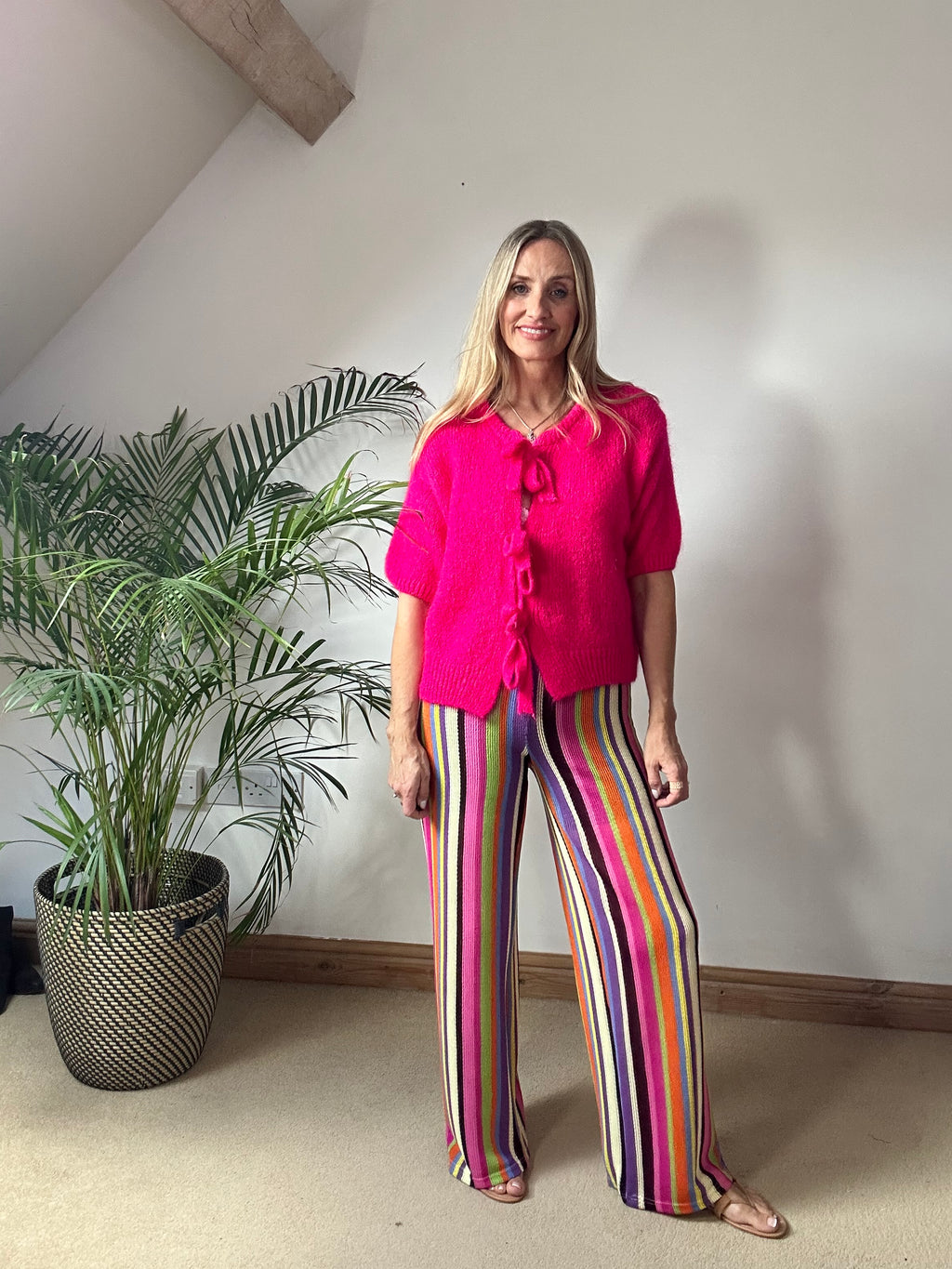 Tie Front Mohair Short Sleeve Cardigan