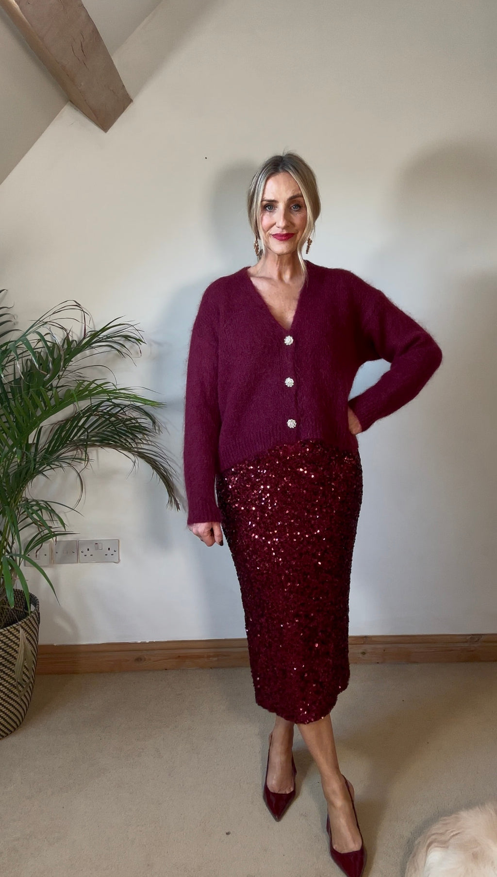 Burgundy Sequin Pencil Skirt